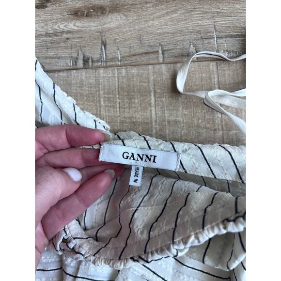 Ganni Wilkie Ruffle Striped Seersucker Blouse Size EU36/S - Picture 3 of 5